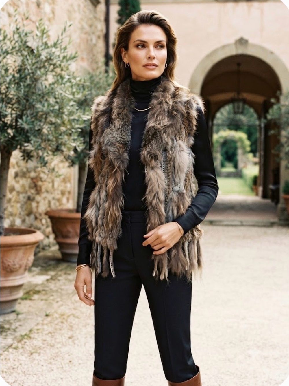Made in Italy 100% Real Fur Patchwork Open-Front Vest  O/S